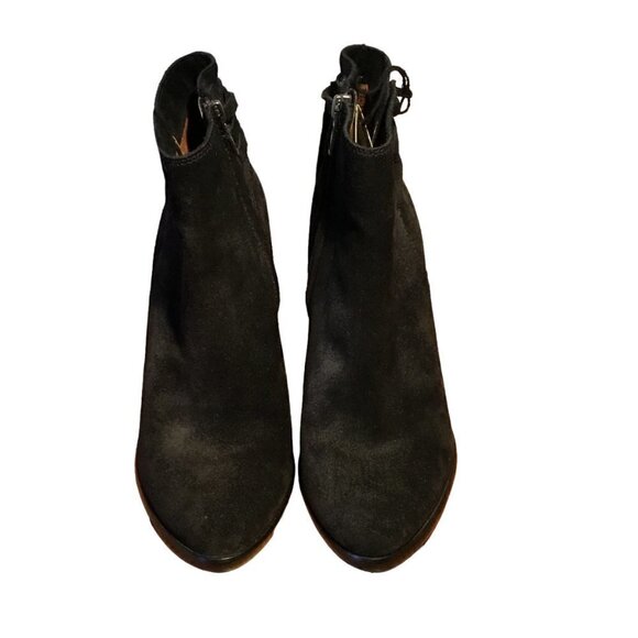 Nwt - FRYE - CeCe Tassel Lace Black Suede Stacked Wedge Heel Booties - Size 7.5M - Picture 4 of 13